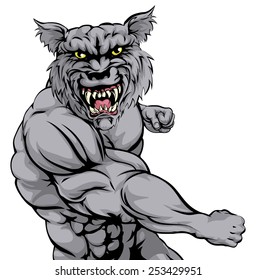 An illustration of a mean looking wolf or werewolf animal sports mascot punching