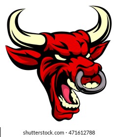 An illustration of a mean red bull animal. sports mascot head