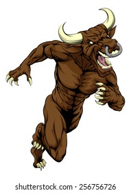 An illustration of a mean tough looking bull sports mascot sprinting