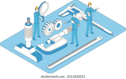 Ilustración de equipos de medición y trabajadores