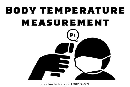 Ilustración de la medición del calor con frente utilizando termómetro infrarrojo