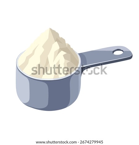 Illustration of a measuring spoon full of whey powder, isolated on a white background.