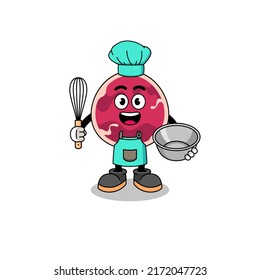 Illustration of meat as a bakery chef , character design