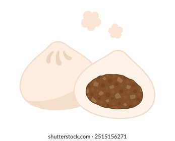 Illustration of meat bun and its cross section