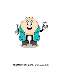 Illustration of meat bun mascot as a dentist , character design