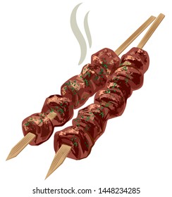 illustration of the meat kebabs on the skewers