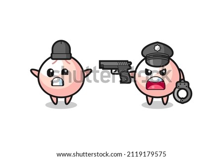 illustration of meatbun robber with hands up pose caught by police , cute style design for t shirt, sticker, logo element