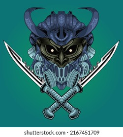 
Illustration of mecha demon head with sword