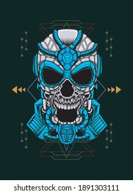 Illustration of mecha robot skull with geometric pattern. Suitable for the design of t-shirts, stickers, mechendise, etc.