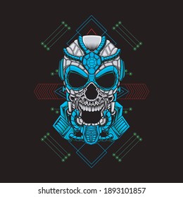 Illustration of mecha robot skull with geometric pattern. Suitable for the design of t-shirts, stickers, mechendise, etc.
