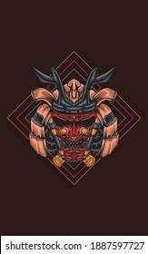 Illustration of mecha samurai head. Suitable for the design of t-shirts, stickers, merchandise, etc.