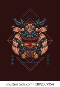 Illustration von mecha samurai Kopf. Geeignet für die Gestaltung von T-Shirts, Aufklebern, Handelsartikeln usw.