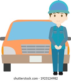 Illustration of a mechanic giving a bow to a car