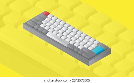 illustration of a mechanical keyboard from isometric angles