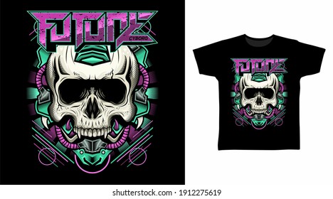 Illustration of mechanical skull head detailed vector t-shirt design