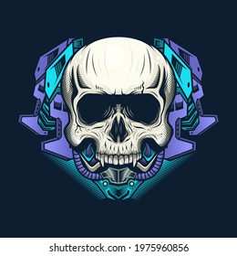 Illustration of Mechanical Skull with Purple Armor detailed vector design
