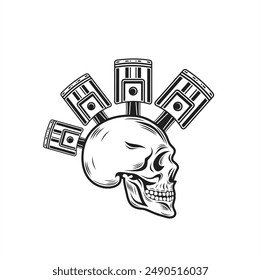 illustration of mechanical skull, vector art.