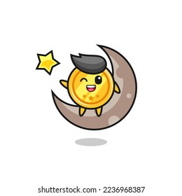 illustration of medal cartoon sitting on the half moon , cute style design for t shirt, sticker, logo element