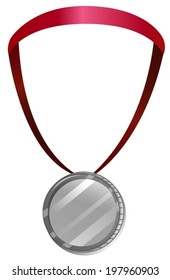 Illustration of a medal with a red neck lace on a white background
