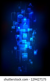 ilustración del icono de medios en el fondo de la tecnología