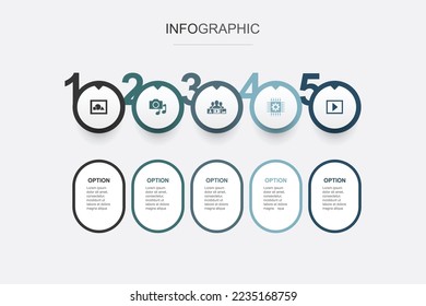 illustration, media, social content, technology, video icons Infographic design template. Creative concept with 5 steps