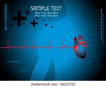 illustration of medical background with human heart, thermometer