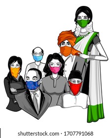 illustration of Medical background with Indian people wearing homemade mask showing prevention from deadly Novel Coronavirus 19 epidemic outbreak