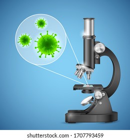 illustration of Medical background showing deadly Novel Coronavirus 19 through microscope