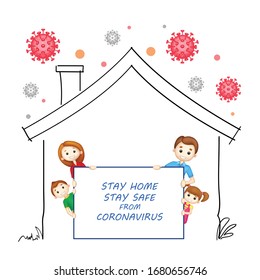 illustration of medical background showing prevention from deadly Novel Coronavirus 19 epidemic outbreak by Stay Home Stay Safe