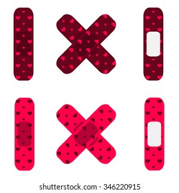 illustration of medical bandage, colorful Plaster heart texture
