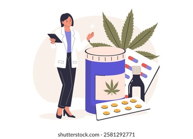 Illustration of medical cannabis concept. Illustrations for websites, landing pages, mobile apps, posters and banners. Trendy flat vector illustrations