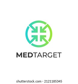 Illustration Medical center cross symbol with target aim focus arrow logo vector