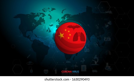  Illustration Medical Corona Virus With  Flag China,world Map,icon,modern Design Idea  Concept Vector.