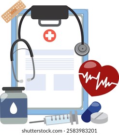 Illustration of medical items and healthcare symbols