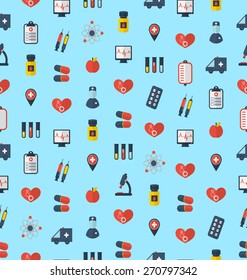 Illustration Medical Seamless Pattern, Flat Simple Colorful Icons - Vector