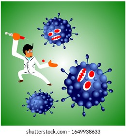 The illustration of medical staff fight on covid-19 corona virus. cure corona virus. people fight virus concept. corona viruses vaccine concept. 2019-ncov.