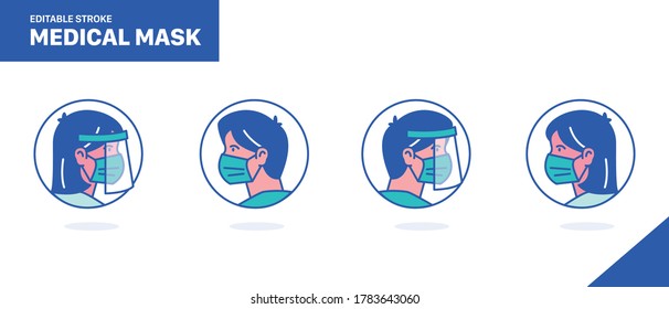 Illustration Medical staff male female wearing face shield and medical mask for protect coronavirus covid-19 virus