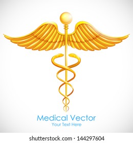 Illustration Of Medical Symbol Gold Caduceus