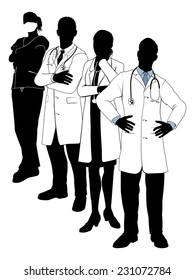 An illustration of a Medical team in silhouette