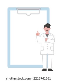 Ilustración de un trabajador médico explicando con un aglutinante