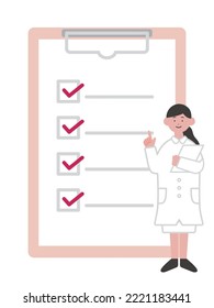 Ilustración de un trabajador médico explicando con una lista de verificación