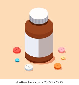 Illustration of a Medicine Bottle with Several Pills Underneath