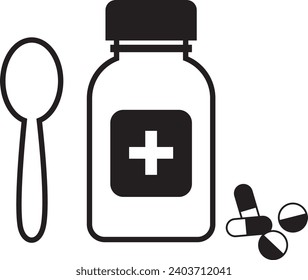 illustration of a medicine bottle and spoon icon