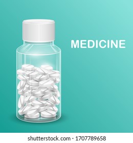 illustration of Medicine Pill in Transparent Bottle on Medical background of deadly Novel Coronavirus 19 epidemic outbreak