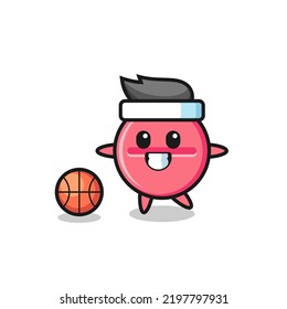 Illustration of medicine tablet cartoon is playing basketball , cute design
