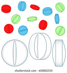 Illustration of the medicine tablets set