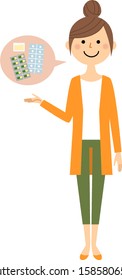 It is an illustration of medicine and young woman.