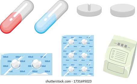 Illustration of medicines package set