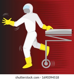 Illustration of Medics working with complete anti-virus personal protective equipment