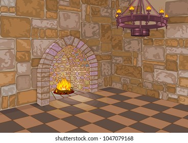 Illustration Of Medieval Castle Hall And Fireplace